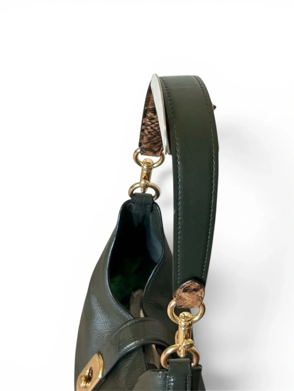 COACH Amber Pebble and Exotic Leather Hobo Shoulder Bag in Ivy